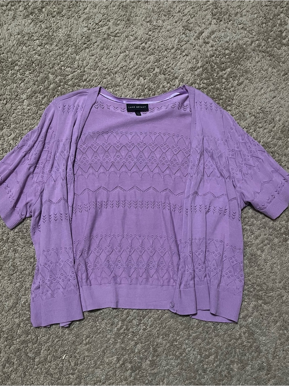 Lane Bryant Lavender Open Knit Short Sleeve Crop Cardigan Shrug Womens 22/24